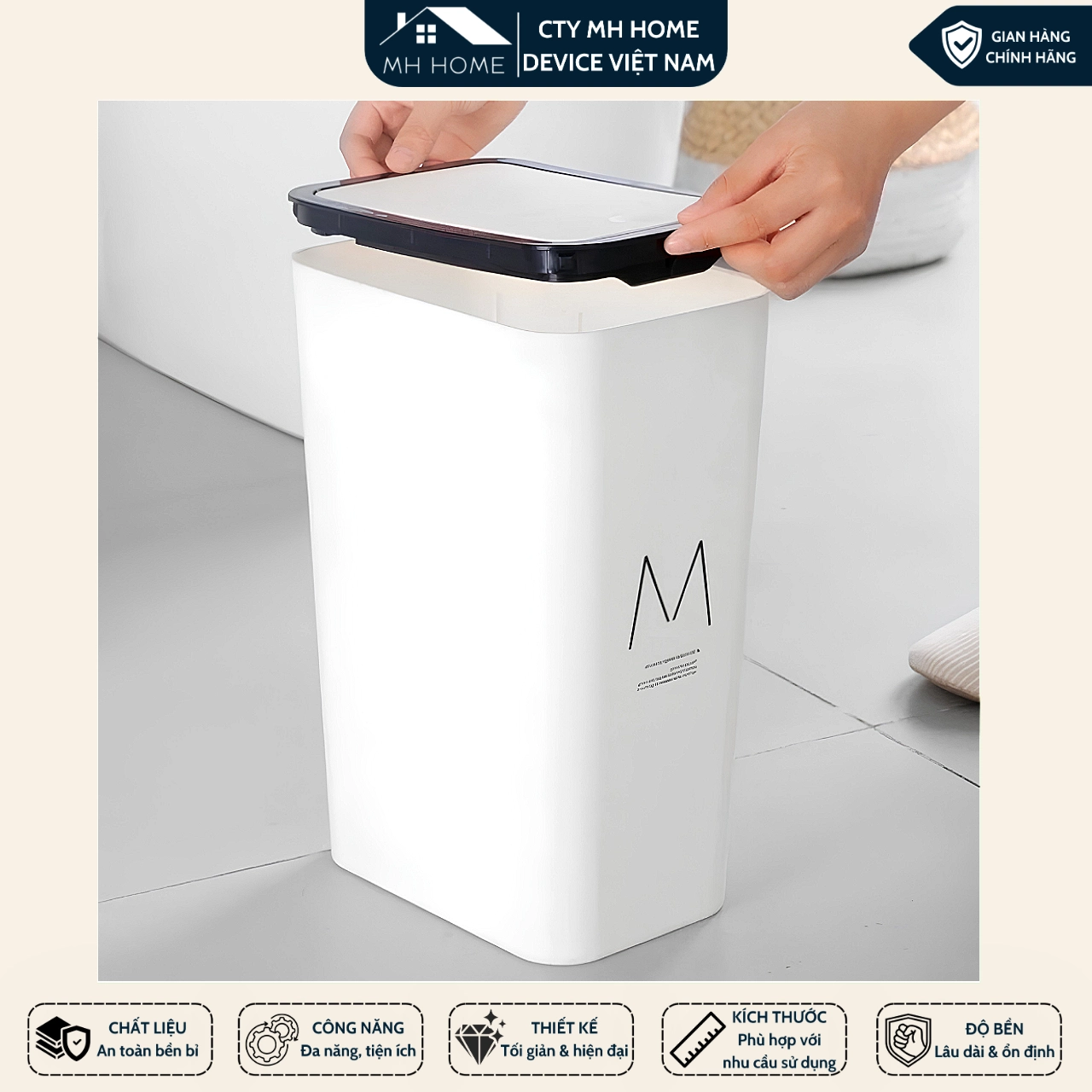Thùng Rác 15L Nắp Bật Hình Hươu Nhựa PP Cao Cấp, Thiết Kế Nhấn Nút Tiện Lợi, Nhỏ Gọn Tiết Kiệm Không Gian Cho Gia Đình